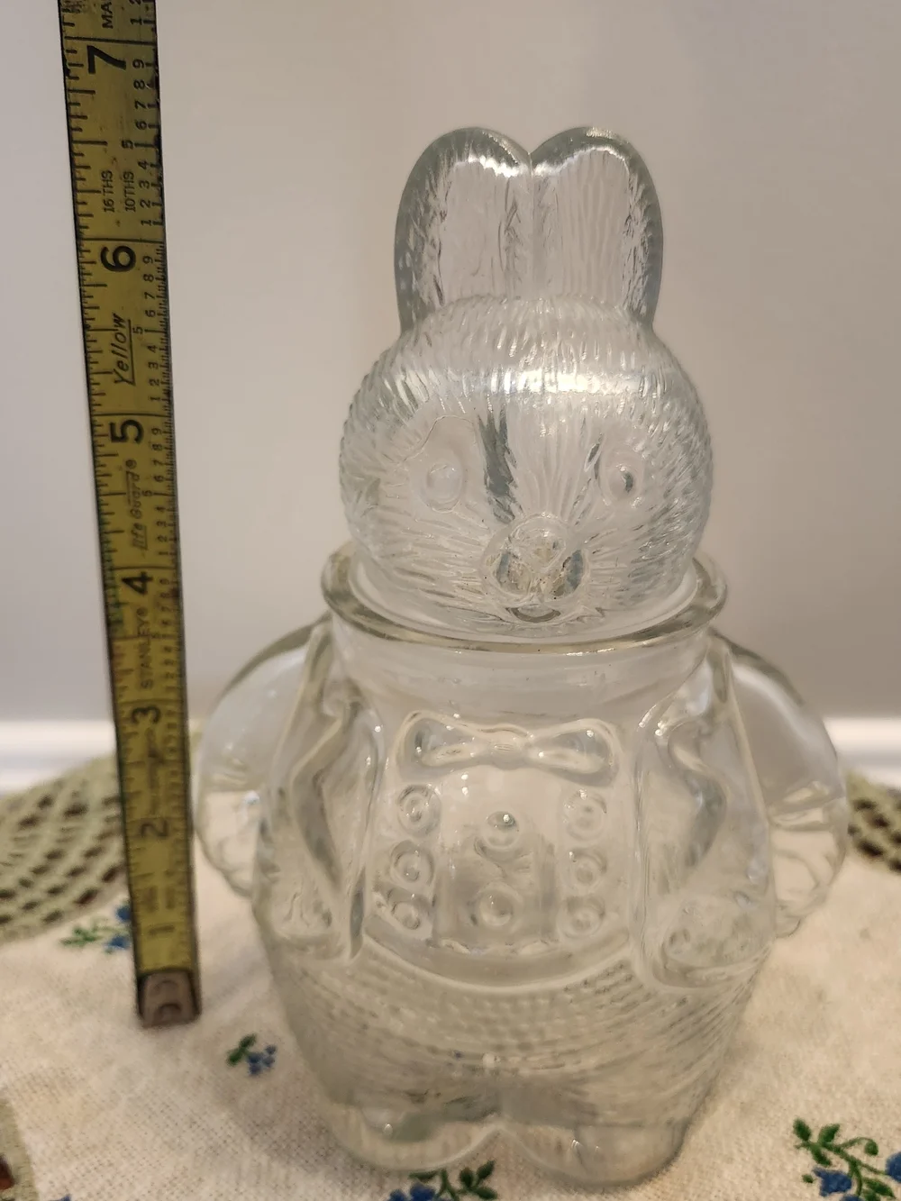 Vintage Clear Pressed Glass Chubby Bunny Rabbit Two Piece Candy Jar